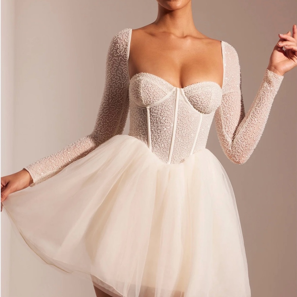 Elegant White Beaded Dress